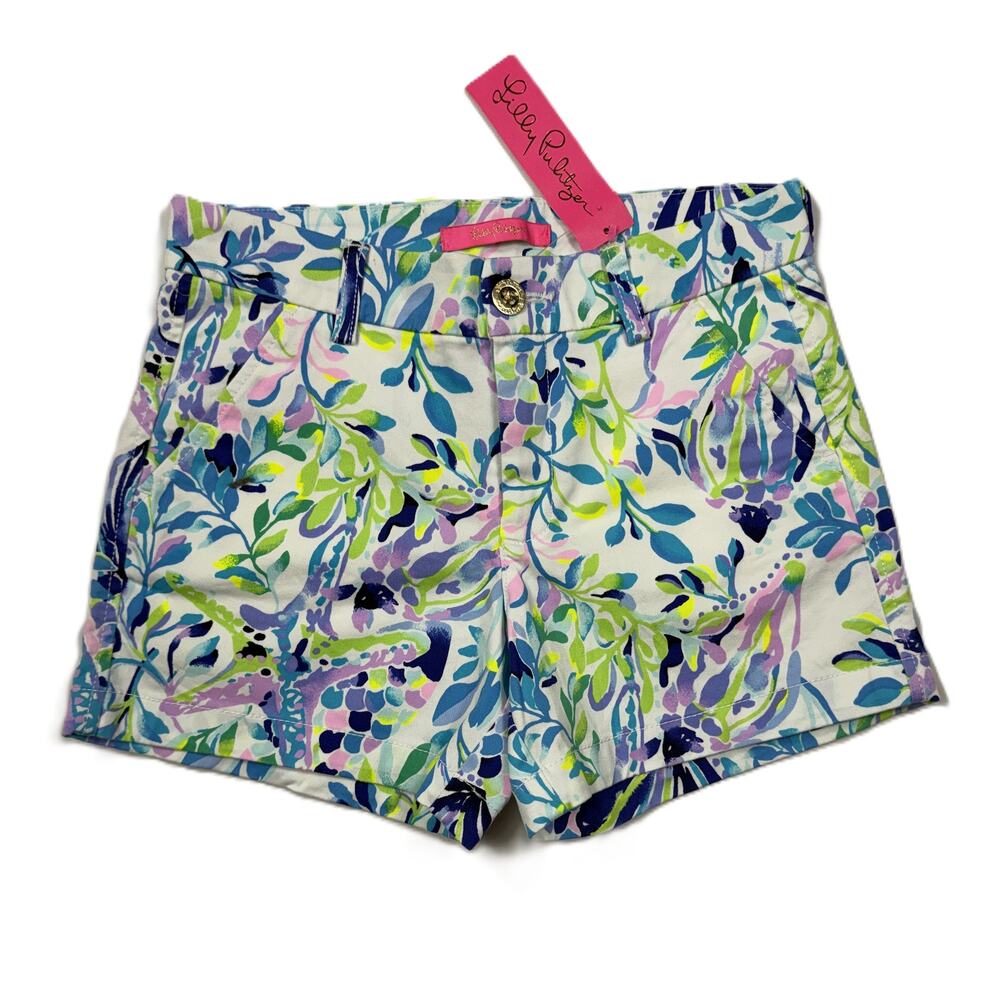 NWT Lilly Pulitzer Callahan Stretch Shorts Floral Fish Starfish Colorful Size 0